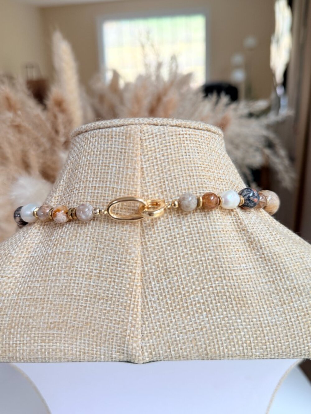 One of a Kind Turquoise Pearl Natural Stone Necklace - Picture 6 of 13